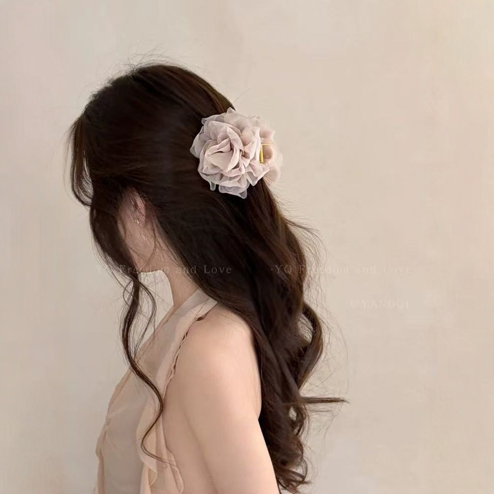 원사 센스 로즈 플라워 핸드 메이드 오간자 플라워 헤어핀 스위트 올 매치 헤어 상어 클립 헤어 액세서리 새로운 여성
