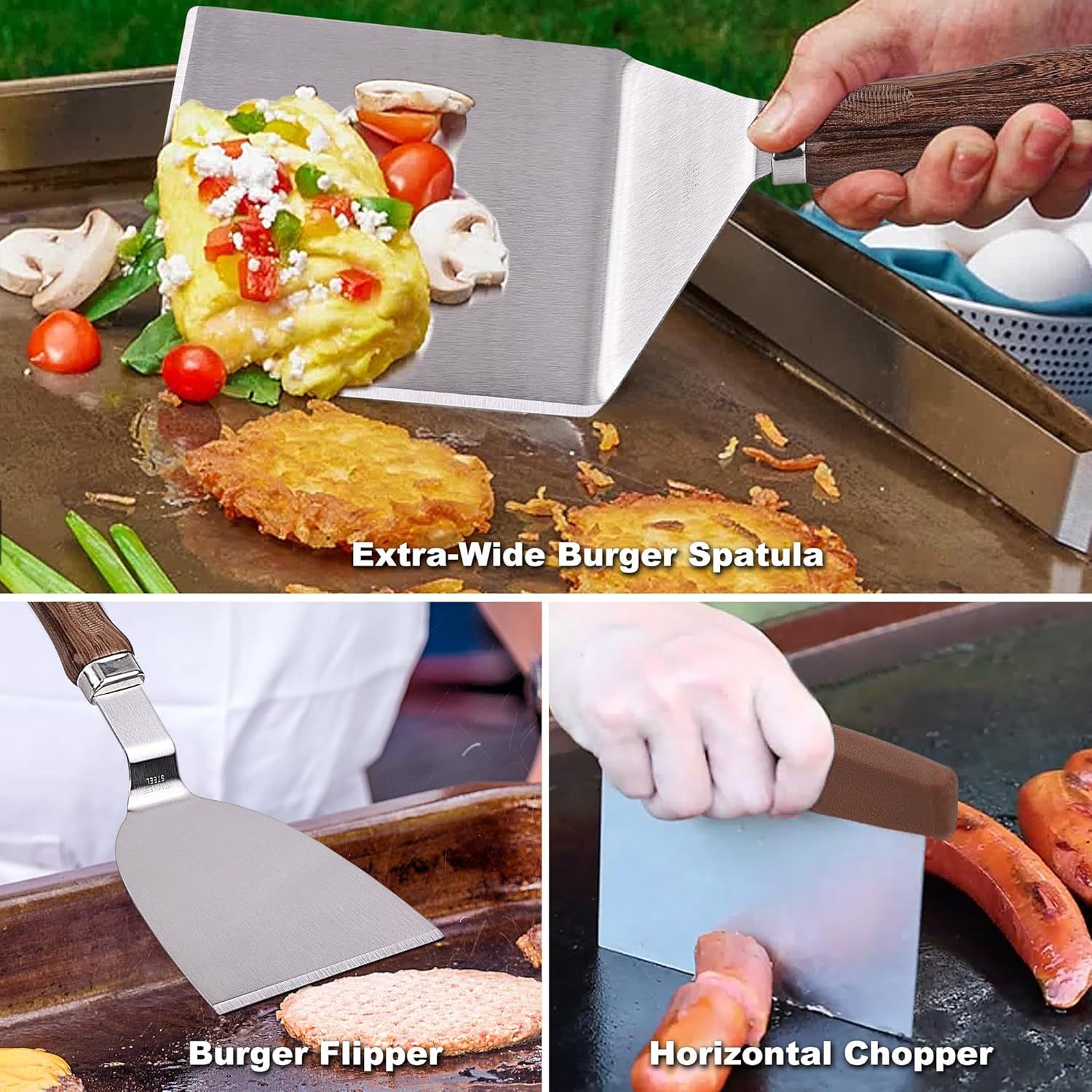 Amazon Cross-border Hot Sale Acero inoxidable Set de madera cubierta mango de barbacoa al aire libre herramientas de barbacoa