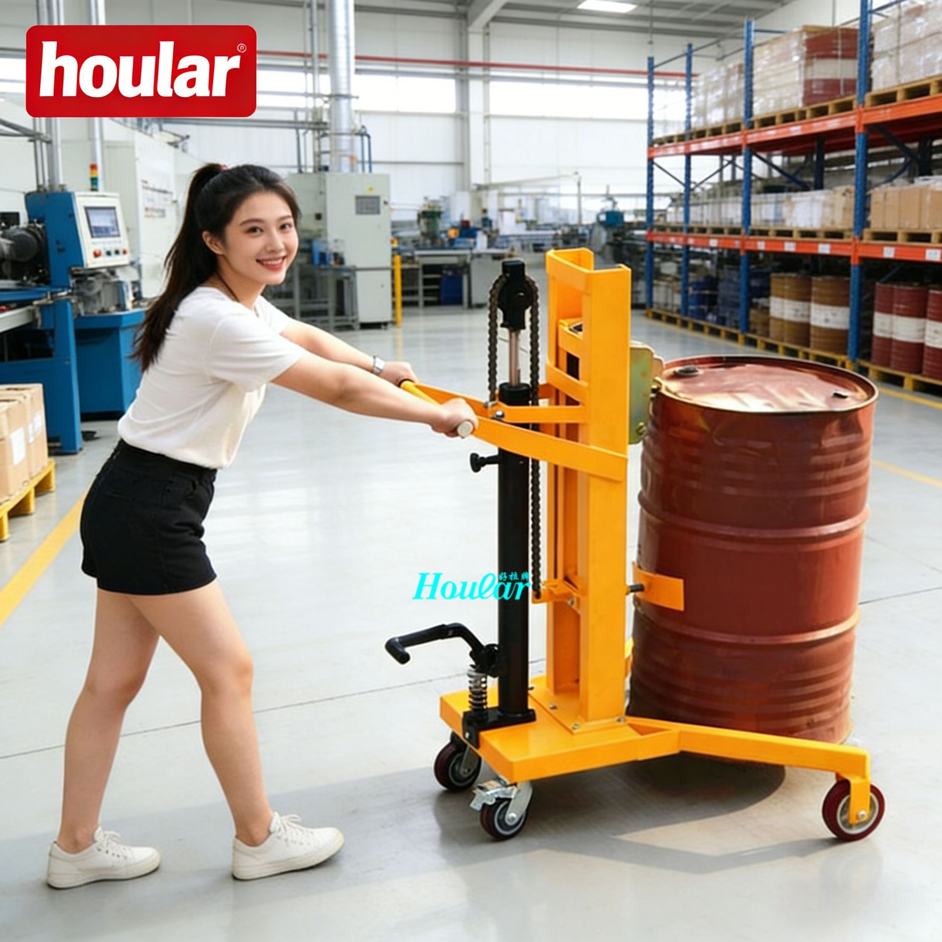 现货油桶搬运车450KG升1.1米脚踏式液压油桶车手动油桶推车DTF450