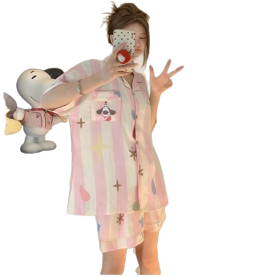 Nube de algodón pareja pijama de mujer verano nuevo pantalones cortos de manga corta impresos dos piezas de niñas vestidos para el hogar