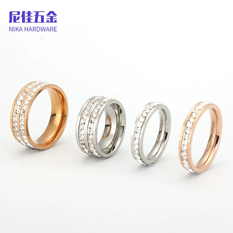 韩版气质不锈钢单双排钻石戒指高级感满天星情侣钛钢戒指潮流指环