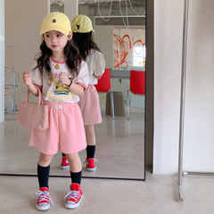 Girls Kindergarten Sports Suit Children's Clothing 2023 Summer Girl Korean Cartoon Print T-Shirt + Shorts Two-piece Set