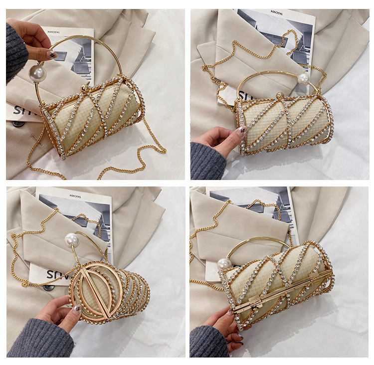 Internet berühmte Kette mit Perlenbesatz für Umhängetasche zum Abendessen, modischer Tragekäfig aus Metall, eine Schultertasche für Damen_voghion.com
