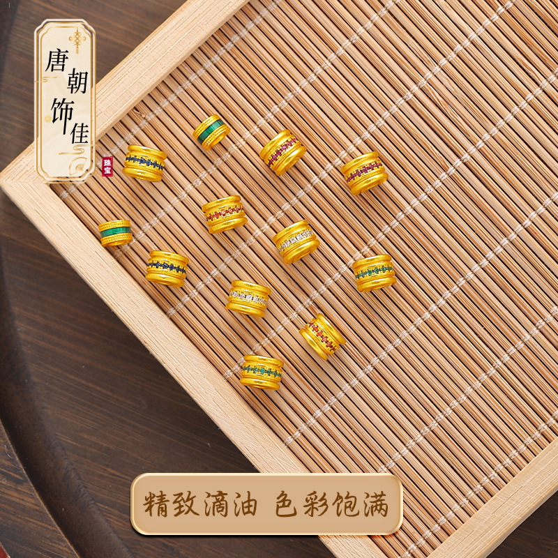 24k铜镀金高保色镶锆石桶珠隔珠车轮珠DIY手工饰品配件手链小蛮腰
