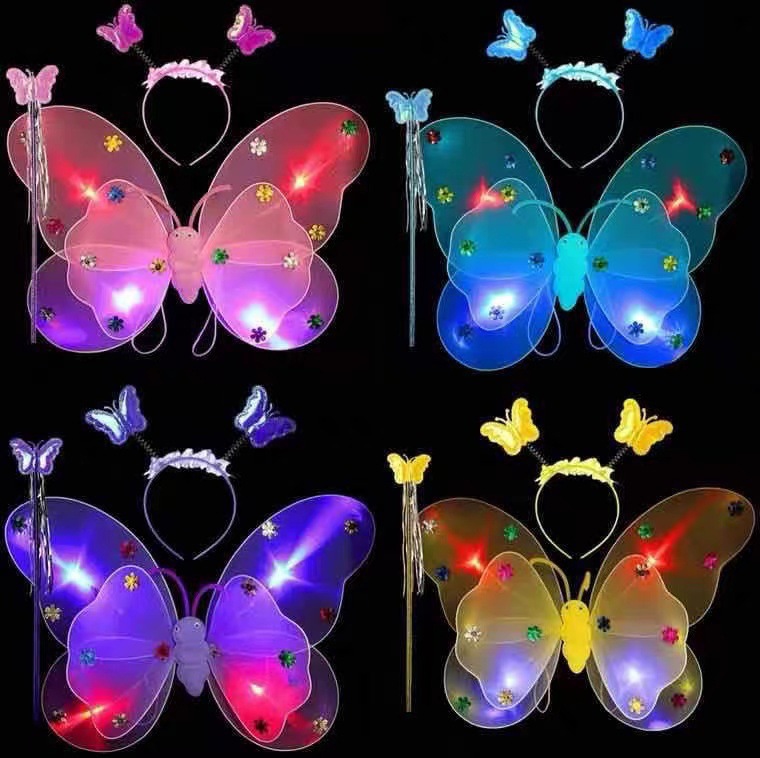 LDE发光双层蝴蝶翅膀 儿童三件套演出服装道具发光玩具 蝴蝶翅膀
