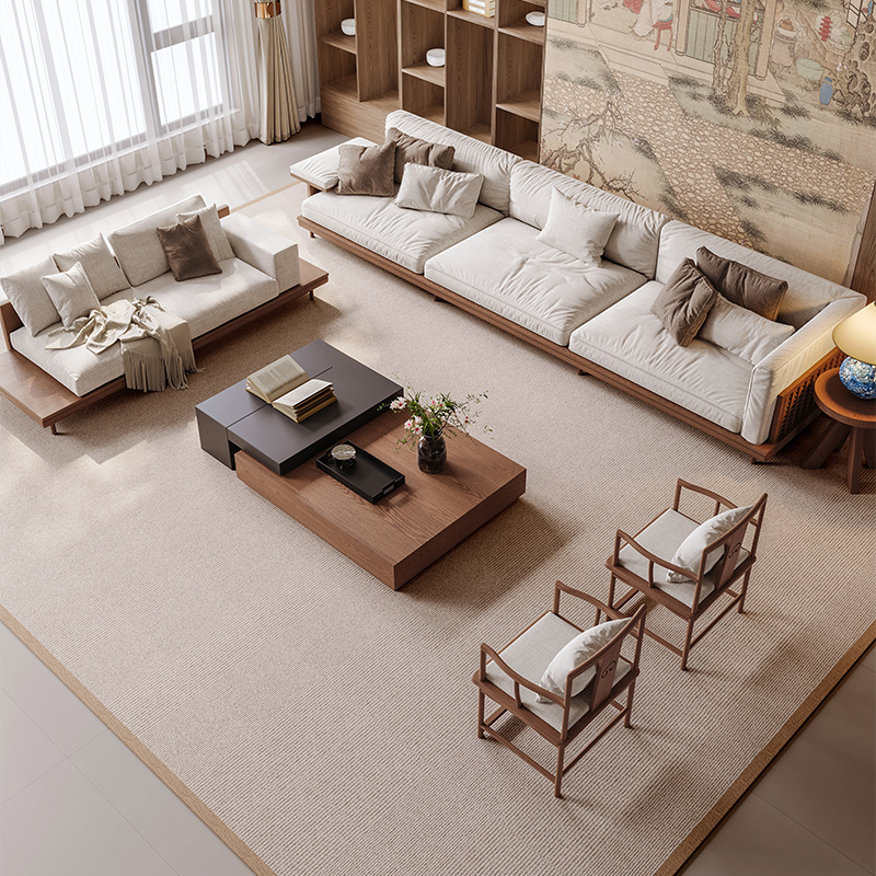 New Chinese-Style Song Dynasty Aesthetic Villa Living Room Home Solid Wood Sofa Coffee Table Tea Table Integrated New Peach Heart Chair Style
