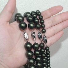 经典妈妈链S925银元宝扣珍珠项链母贝妈妈链大溪地墨绿项链工厂批