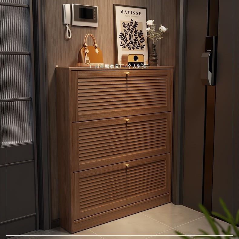 Solid Wood Shoe Cabinet for Home Use, 18cm Narrow Model, Entryway Flip Shoe Cabinet, Space-Saving for Small Homes