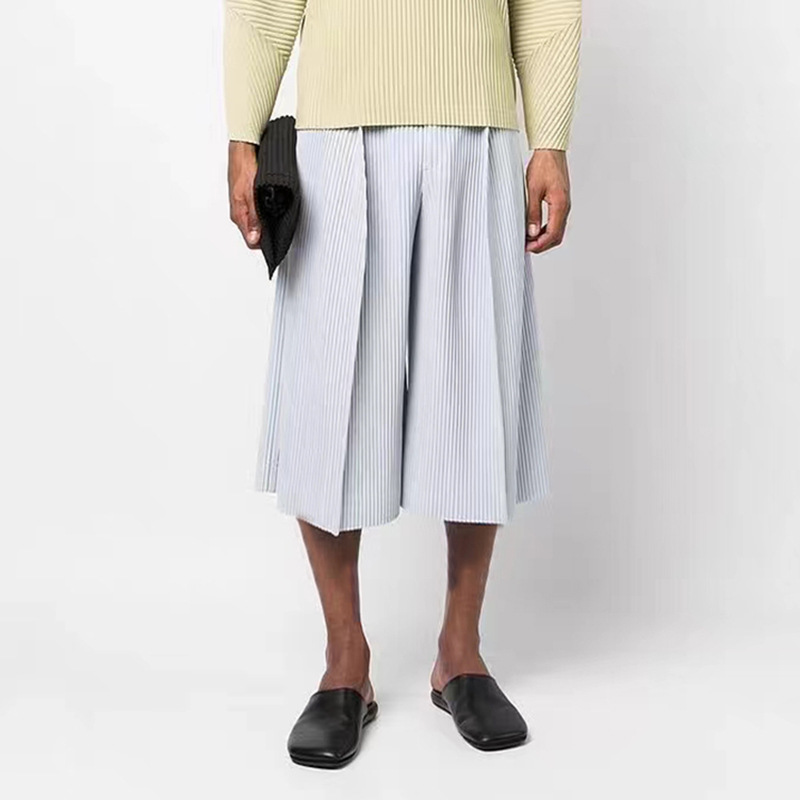 Spring Men's Cropped Pants Japanese Retro Wide-Leg High Street Trendy Versatile High-Stretch Pleated Solid Color Wide-Leg Casual Pants