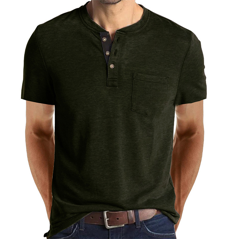 Sommer Europäisches und Amerikanisches Herren-Kurzarm-T-Shirt, Herren-Bottom-Shirt, Rundhalsausschnitt, lässiges, vielseitiges Henley-Shirt_voghion.com