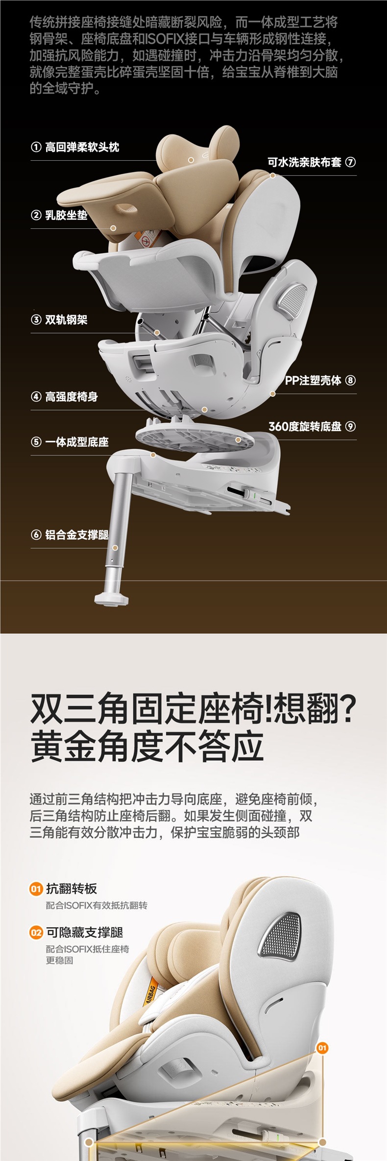 Chuyingbeihuan Yue children's safety seat for cars, suitable for infants and toddlers aged 0-12 years, with reclining and ventilation features