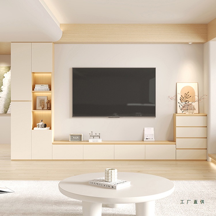 Log Cream Style Combination Floor-Standing Tv Cabinet Side Cabinet Living Room Home Integrated Wall Cupboard Storage Cabinet