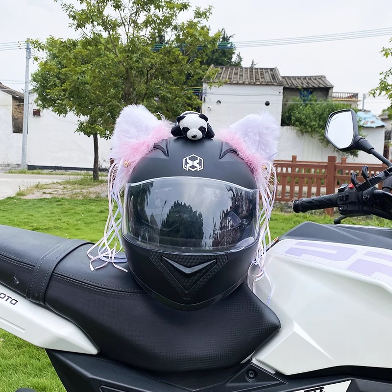 Motuoche Motorcycle Helmet Decoration Personalized Accessories Tassel Colorful Fluff Cat Ear Detachable (Auto Parts and Accessories) - tassel-pink-fluff-cat-ears-excluding-tail-panda-and-helmet