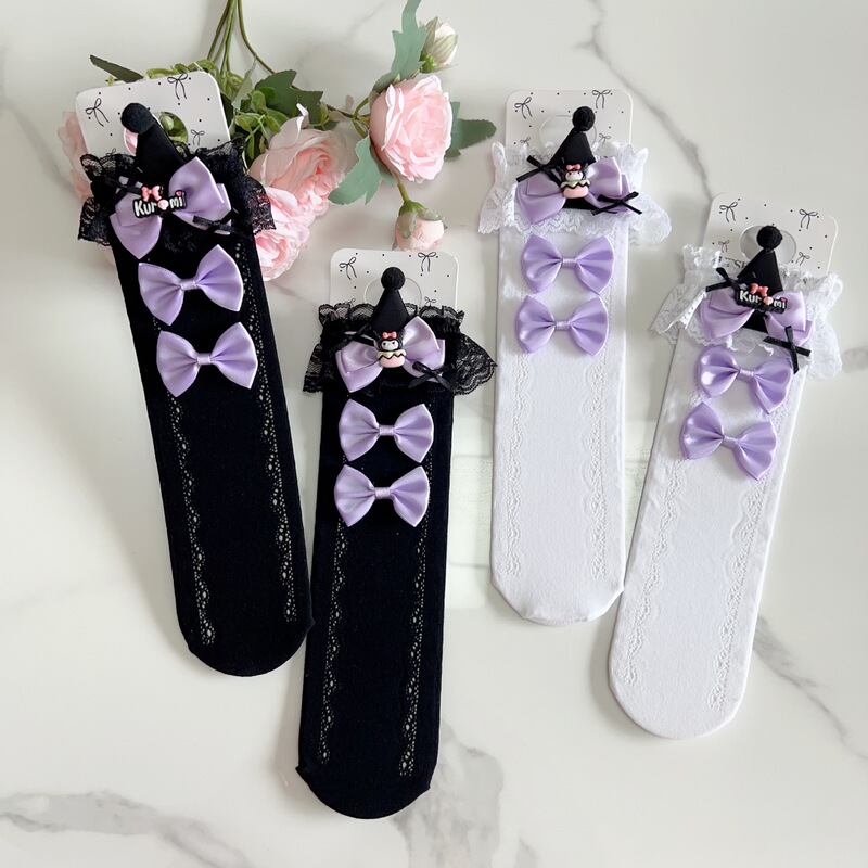Children's Kuromi Mid-Calf Socks Lolita Girls Summer Stockings Princess Socks Lace Baby Piles