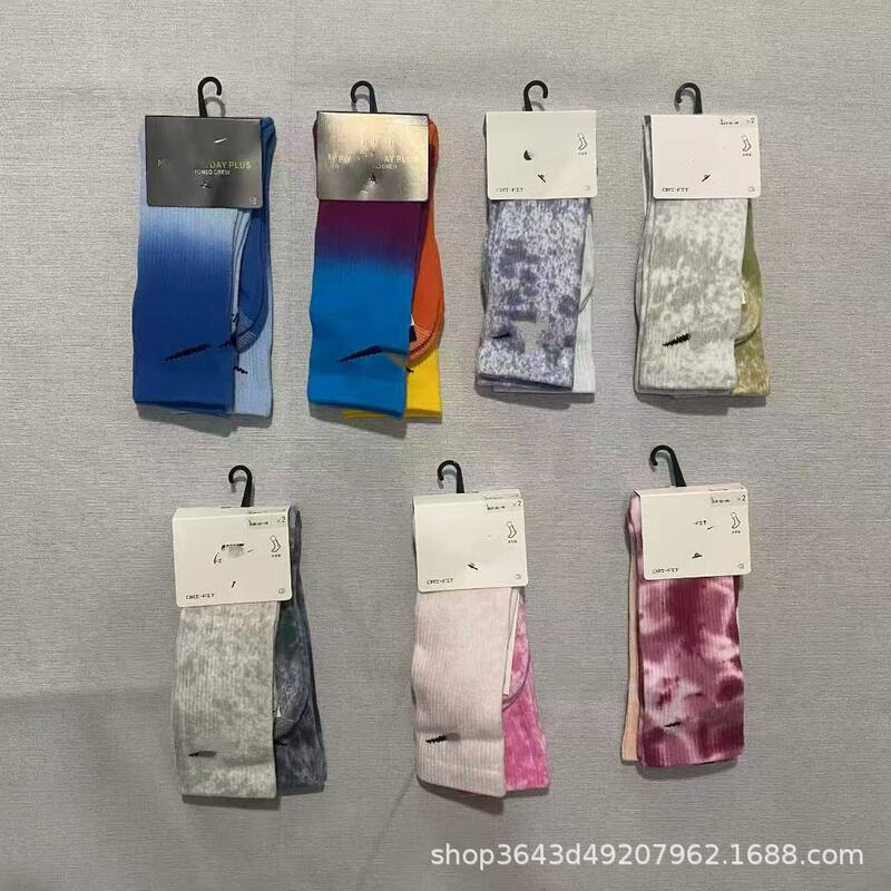 Suwan Nai Nex Tie-Dye High-Tube Towel-Soled Breathable Sports Socks for Men and Women, Suitable for Training, Running, Basketball, Sweat-Absorbent and Versatile