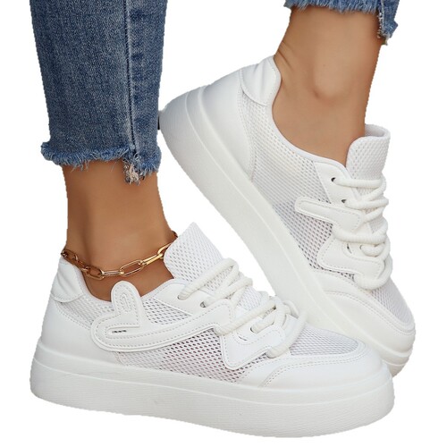 Cross-border large-size mesh breathable sports shoes for women, 2025 summer new style, thick-soled round-toe versatile casual ladies' sneakers