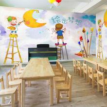 少儿美术室墙布儿童绘画班画室壁画教育机构艺术培训教室背景壁纸