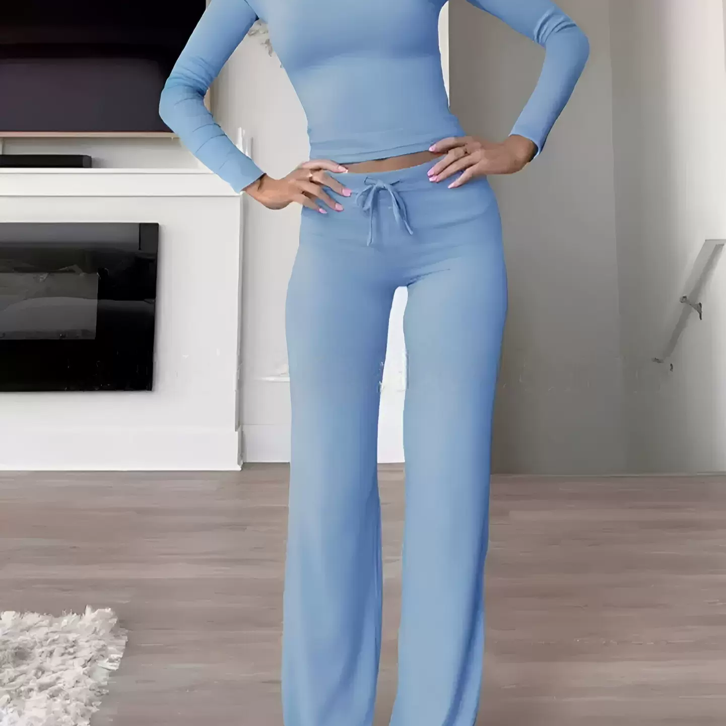 现货2025年秋季跨境女装亚马逊热销纯色长裤长袖休闲时尚两件套装