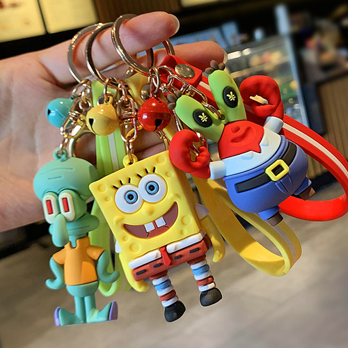 Spongebob key chain pendant cartoon doll cute doll couple school bag glue key chain pendant