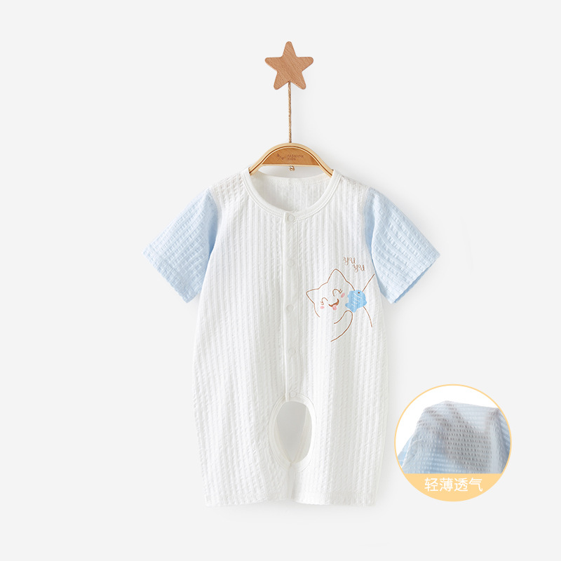 Mono de bebé de verano de manga corta, pijama fino de algodón puro, pelele con abertura en la entrepierna, ropa de verano unisex para bebé, ropa para recién nacido