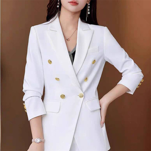 Fashion White Women's Suit Jacket 2026 Spring Fashion Long Sleeve Korean Version Goddess Commute Suit Top Women