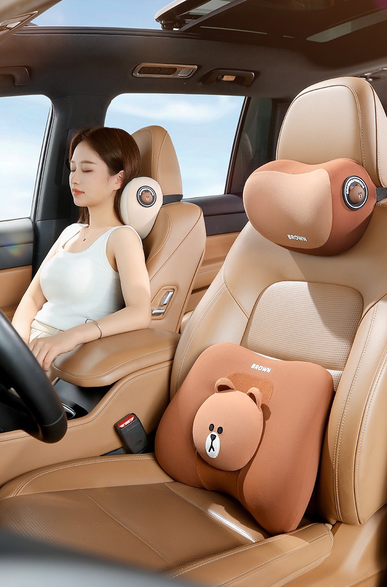 Brown Bear Car Lumbar Support Seat Backrest Memory Foam Cushion Lumbar Support Car Cushion Driver's Driving Lumbar Pad