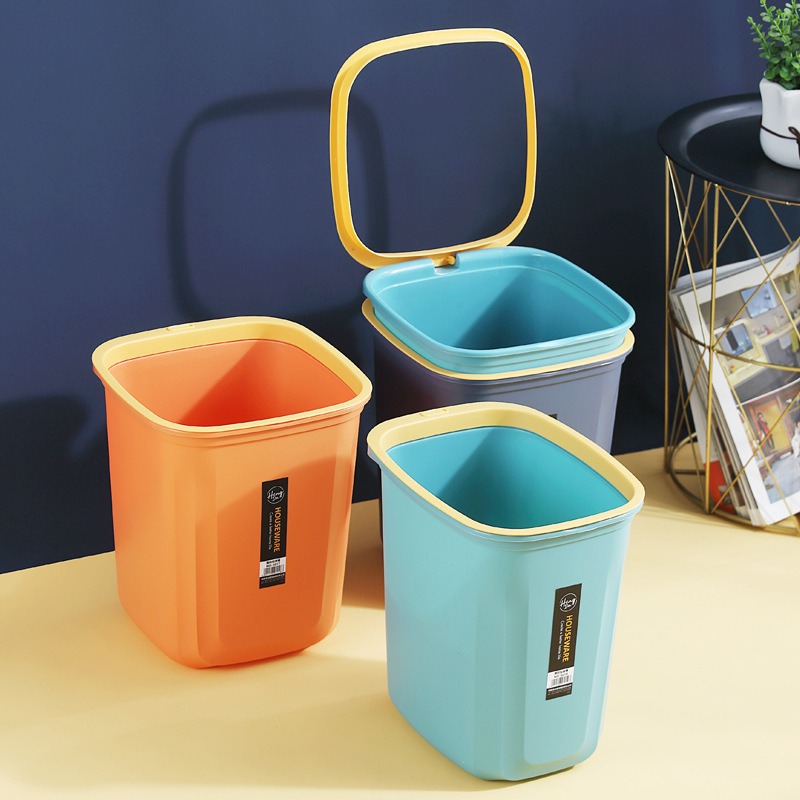 Cracked Home Kitchen Hotel Paper Basket Without Lid Press Ring Toilet Bathroom Square Trash Can One Piece Minimum Storage