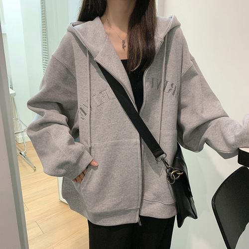 Grey Women's Spring Autumn Thin Casual Fashion Ins Top Korean Version Oversize Jacket