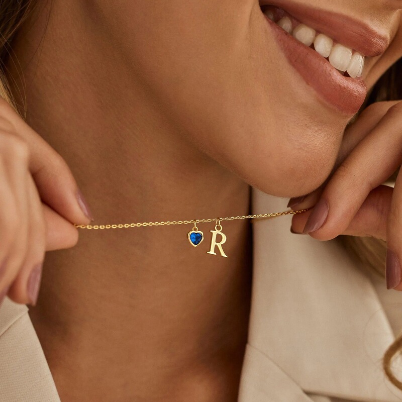 Etsy's Hottest Niche DIY First English Letters with December Heart-Shaped Birthstone Birthstone Necklace