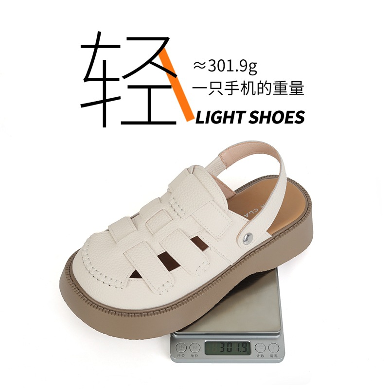 Sandal bít mũi đế dày phong cách La Mã nữ, quai chữ V — AB16N be đen