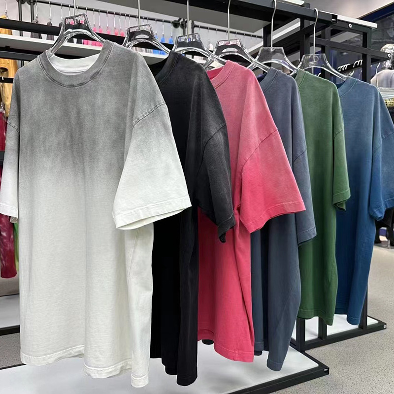 DIY retro spray caballo paseo de agua marca de marea camiseta de manga corta hombre pesado americano suelto pareja de cuello redondo chaqueta