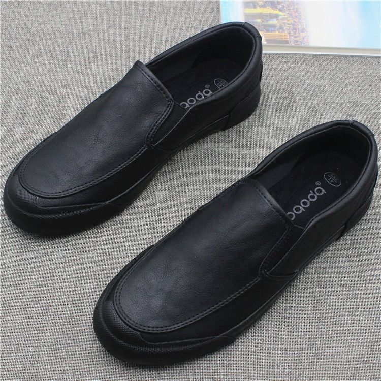 New Low-Top Slip-On Casual Men's Leather Shoes, Autumn Simple and Versatile Slip-On Men's Shoes, Black Business Work Shoes