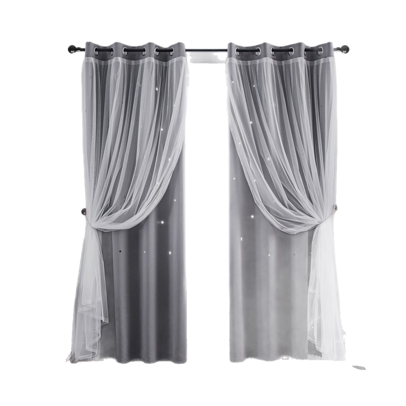 Double-layer Curtains With Hollow-out Stars, Blackout, Sun-blocking, And UV-resistant._voghion.com