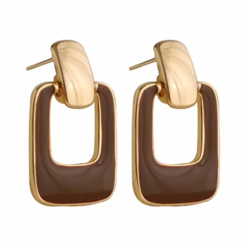 S925 Silver Needle Drip Glaze Niche Square Design Earrings, Feminine, Simple, High-End Earrings, Personalized and Versatile
