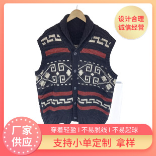 Amazon Cross-border Young Men's Retro Casual Vest Waistcoat Sweater Vest Knitted Casual Cardigan V Purple Collar