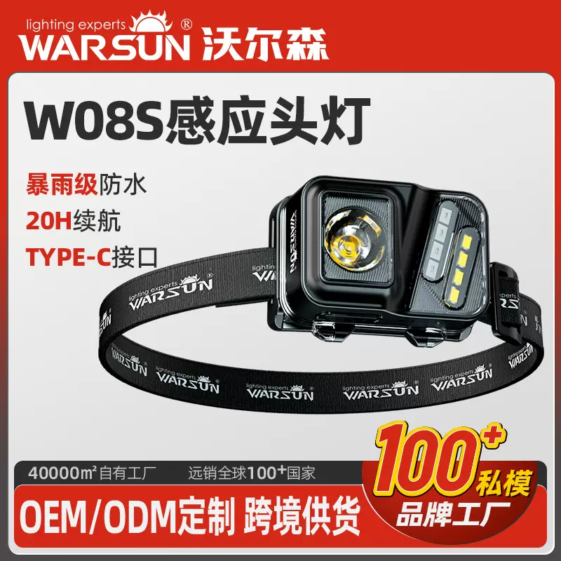 沃尔森w08s头灯钓鱼专用强光充电超亮户外登山夜钓头戴式续航