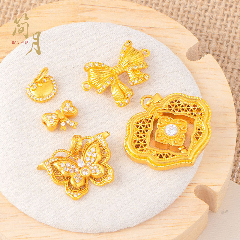 High Color-Retention Gold-Plated Large Bowknot Luxury Fashion Pendant with Rhinestones, Double-Layer Butterfly Pendant DIY Jewelry