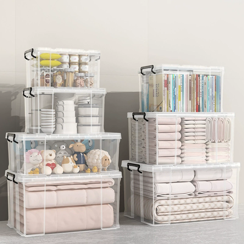 Бесплатная доставка Прозрачная прямоугольная коробка очень большой пластиковая коробка для хранения одежды с крышкой для домашнего утолщения чемодан