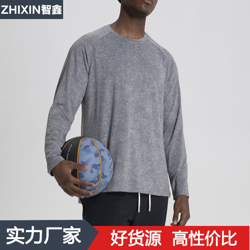 Winter track and field running basketball football training clothes men's loose fitness quick-drying sports long-sleeved top T-shirt