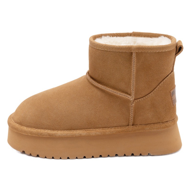 Botas de nieve para mujer Augu Shiden, otoño e invierno 2025, nuevas botas cortas de moda con forro de felpa y zapatos de algodón gruesos para exteriores