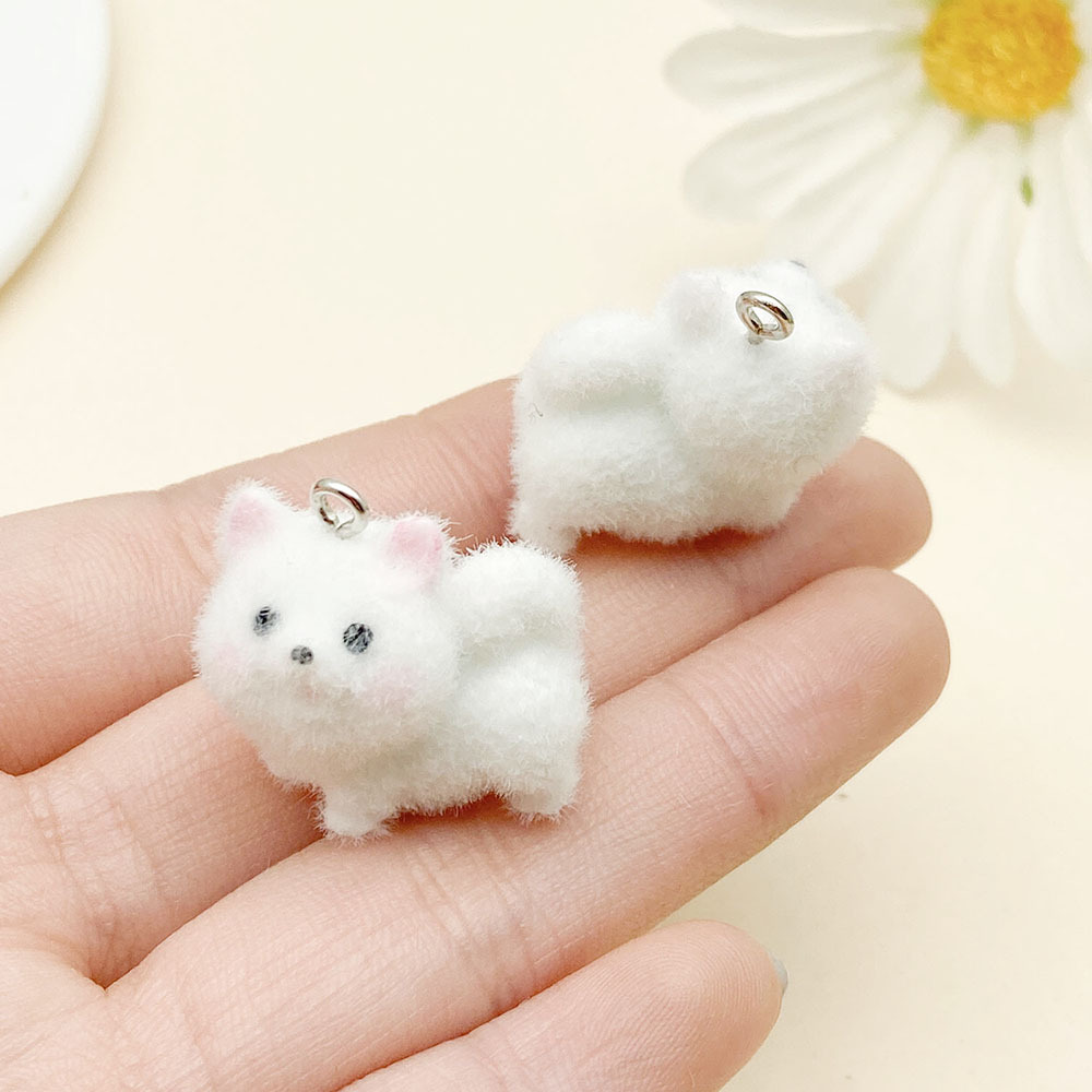 1 흰색 분홍색 수지 무리 동물 강아지 모자이 개 23x23mm-23141-4g