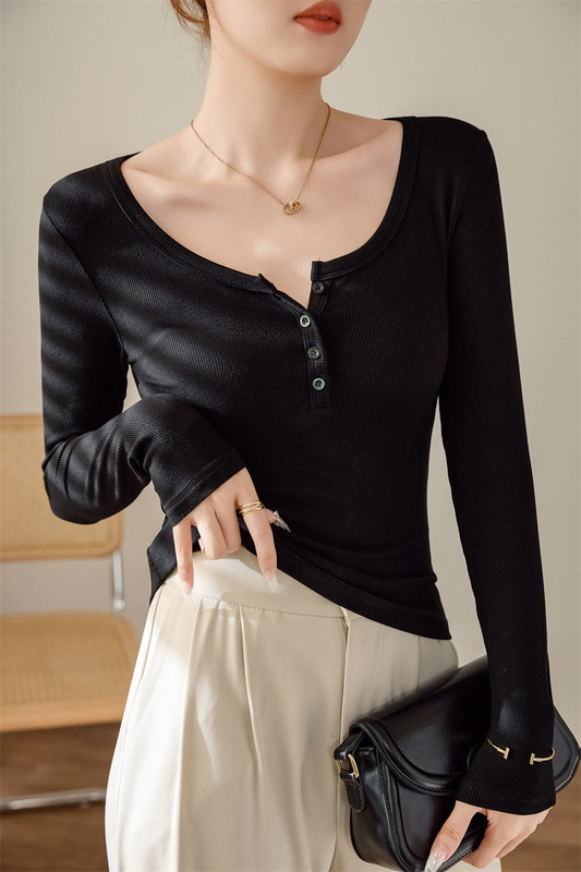 白色打底衫女2025秋冬新款美拉德风修身显瘦正肩长袖T恤上衣A7100|undefined