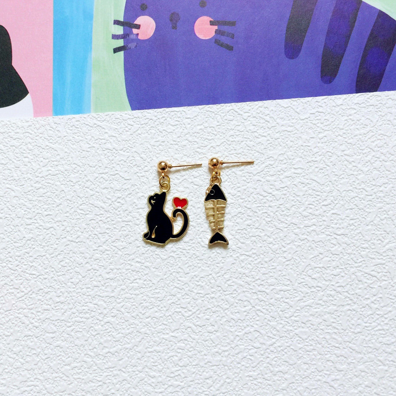 9g Weight Drop Earrings Classification 1 Pair Quantity Daily Occasion Alloy Material Cat Pattern Women'S Gender Enamel Design Cute Style Cute Cat Alloy Enamel Women's Drop Earrings 1 Pair 22