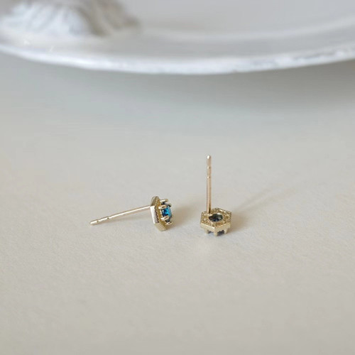 S925 sterling silver plated 14K gold blue spinel earrings for women, high-end, simple, versatile and shiny zircon earrings