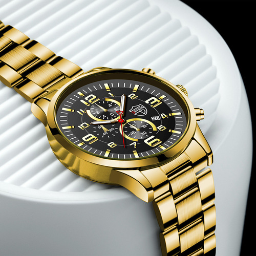 DEYROS gold watch large dial men's watch Middle Eastern luminous calendar steel band men's watch