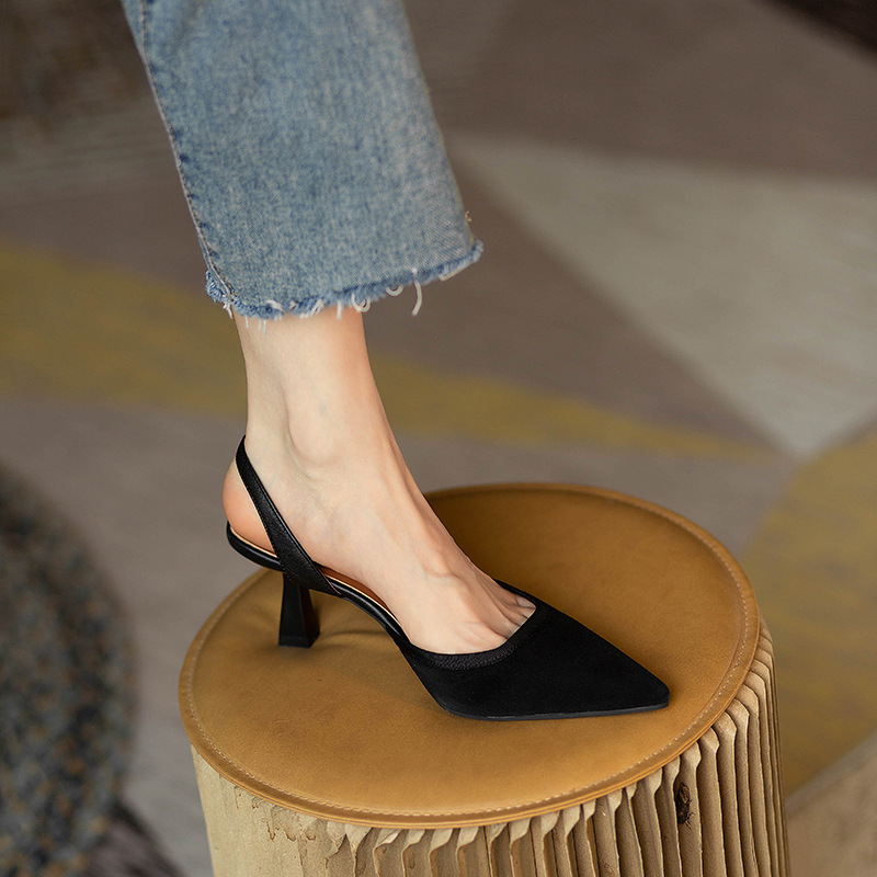 Versatile temperament 2024 new pointed toe stiletto heel bag toe sandals for women summer French style back hollow high heel single shoes for women_vogarts.com