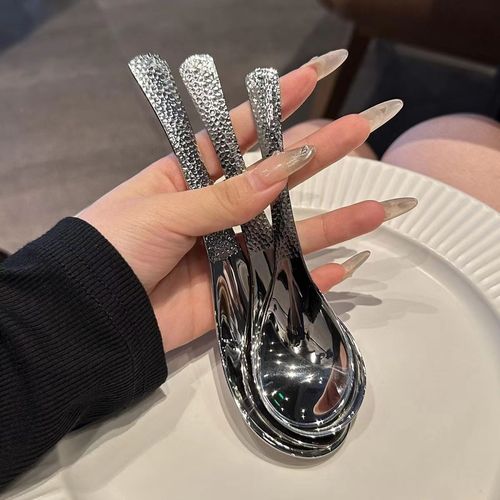 Stainless steel hammered round bottom soup spoon palace extension spoon household tablespoon restaurant rice spoon deepened Chinese spoon serving spoon dessert spoon
