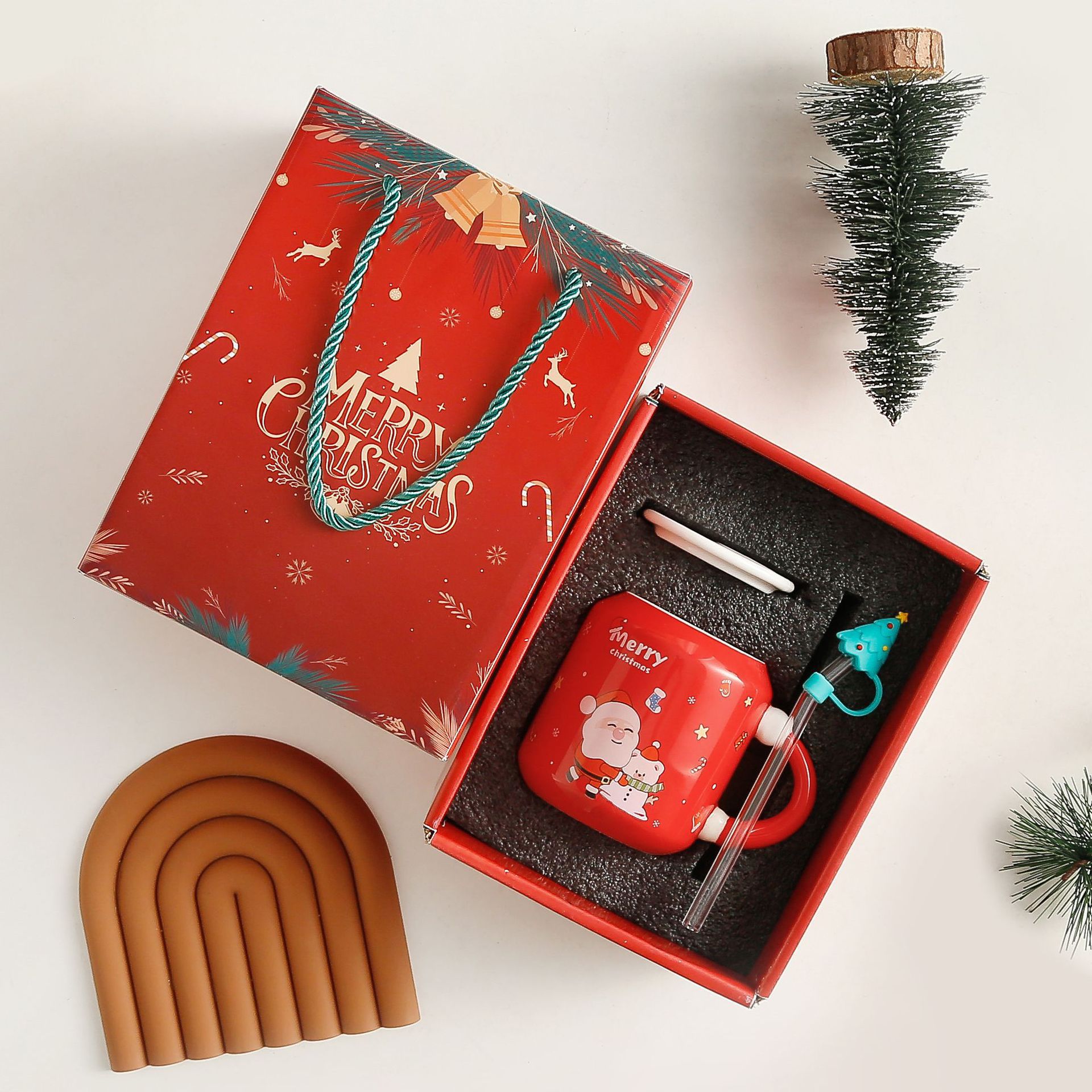 Taza de cerámica de alce creativo de Navidad Taza de agua con forma de lata de red de Internet Actividad de la empresa Regalo de recuerdo Logotipo impreso