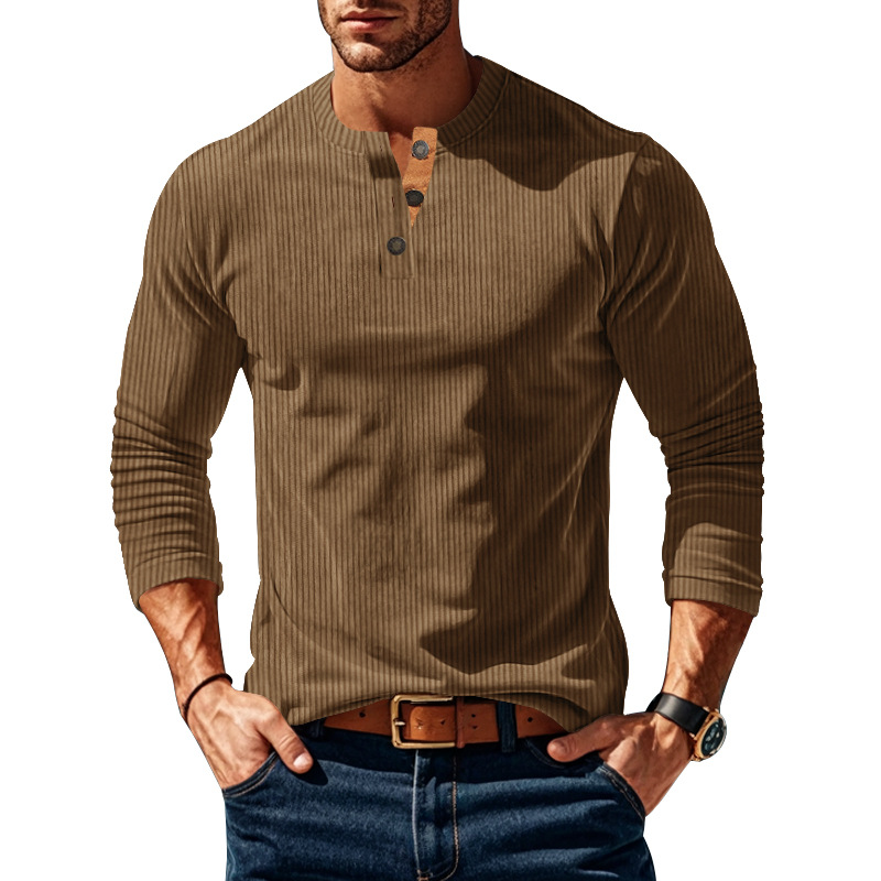 Transfronterizo Europa y América Amazon otoño nuevo hombre casual camiseta de manga larga camiseta de base botón camiseta de terciopelo para hombre
