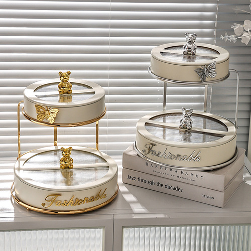 Ceramic fruit plate multi-layer light luxury style large capacity household dried fruit box high-value candy plate dust-proof dried fruit plate with lid